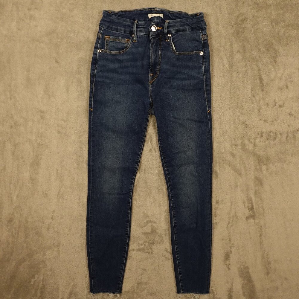 Good American Good Waist Jeans | Size 2 / 26 | Dark Blue Fray Hem